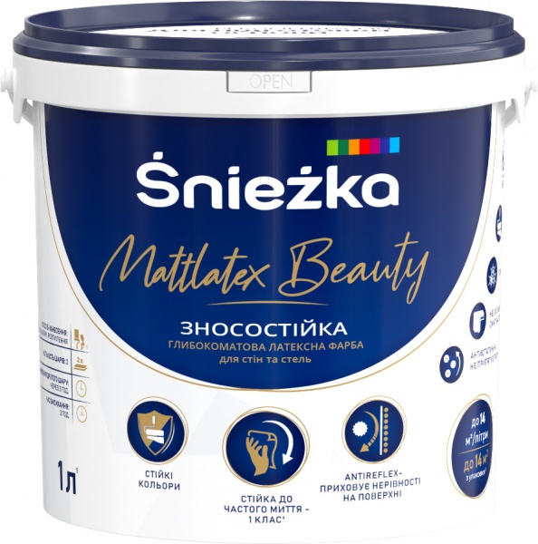 Краска латексная водоэмульсионная Sniezka Mattlatex Beauty глубокий мат белый 1л 1,37кг 