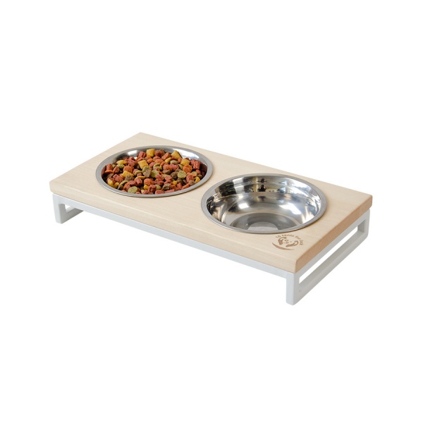 Підставка подвійна 10 центів для Джека з мисками №2 XS, подвійна, 2*250мл, білий, метал, дерево, 31 х 16 х 5 см