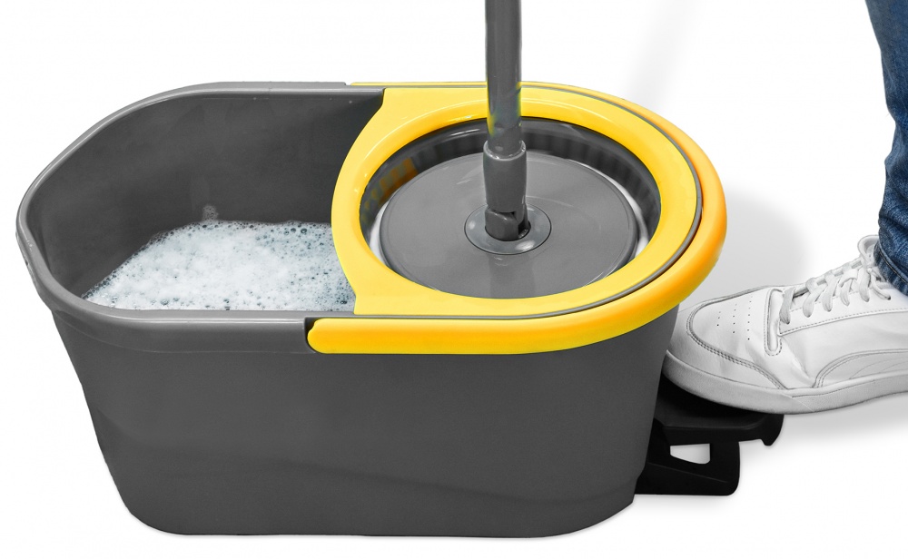 Комплект швабра і відро з механічним віджимом для підлоги Apex Espresso Spin Mop сірий