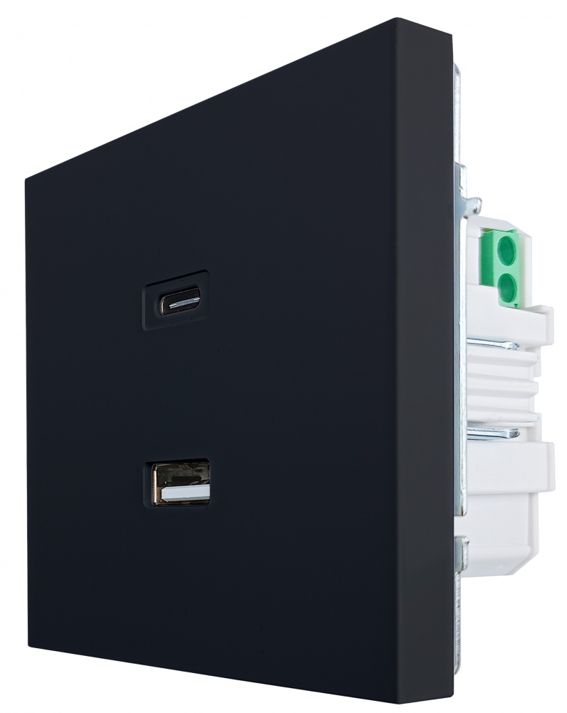 Механізм розетки USB + Type C HausMark Juna чорний