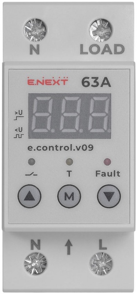 Реле напруги E.NEXT однофазне 63А з індикацією e.control.v09 p0690014