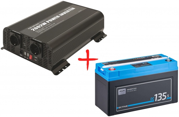 Комплект GYS инвертор PSW 2002W-12V и аккумулятор Ective AGM 12V 135Ah DC 135S