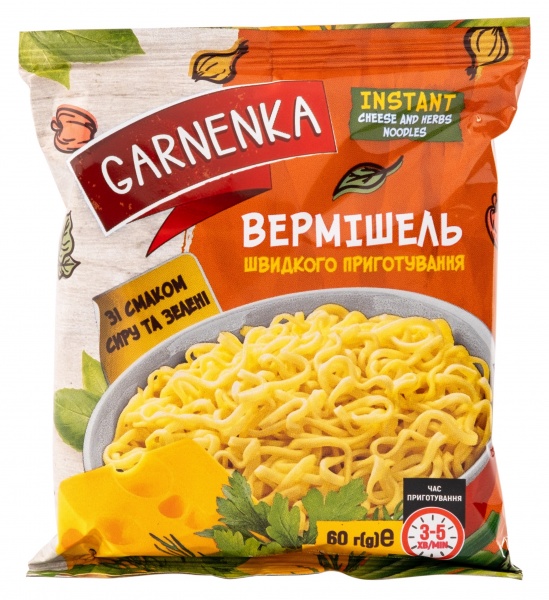 Вермишель Garnenka быстрого приготовления со вкусом сыра и зелени 60 г 