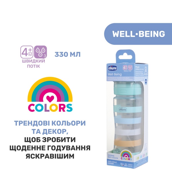 Бутылочка Chicco Well-Being Colors 4м+ 330 мл мятная (28637.21)