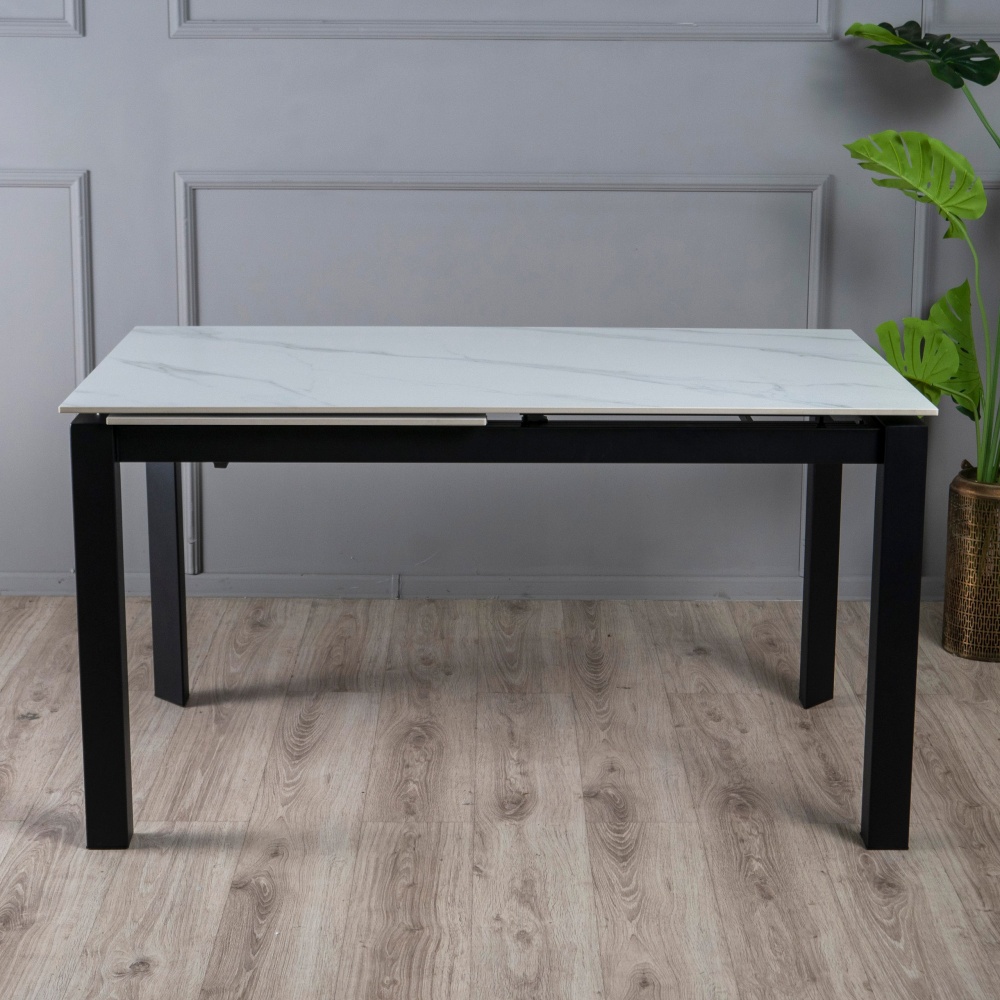 Стол обеденный Ларс 1200(1700)x800x750мм белый матовый/черный