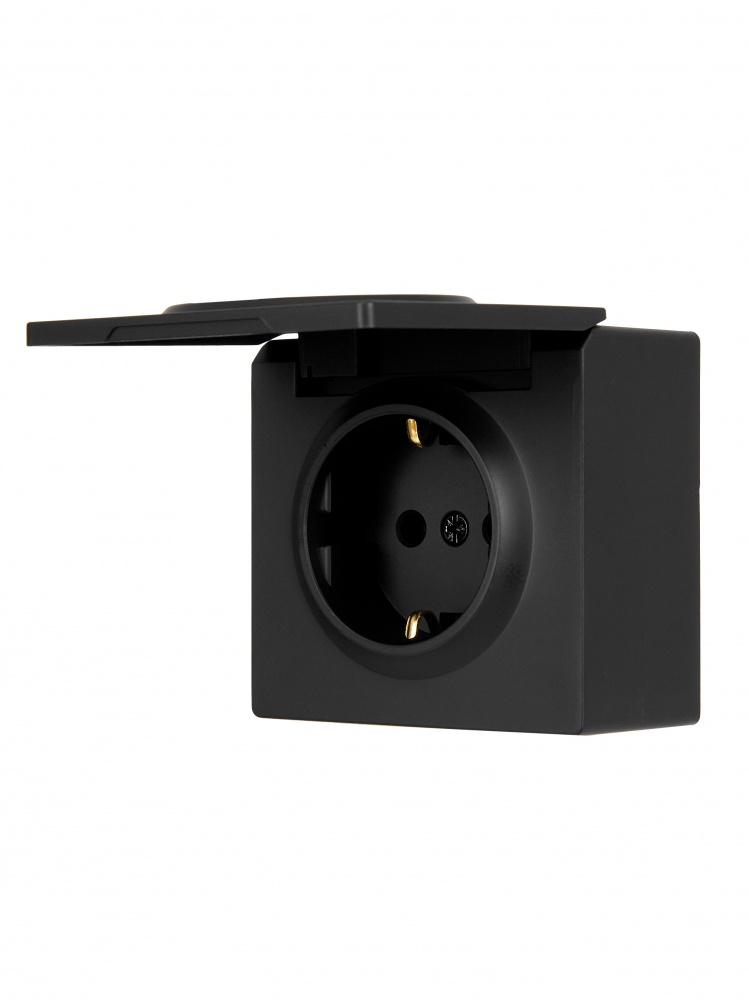 Розетка з кришкою побутова із заземленням Lezard LETO IP20 антрацит 752-4200-123B