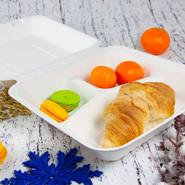 Контейнер Petruzalek прямоугольный 3-х секционный из сахарного тростника 50 шт./уп. 205 x 230 x 80 мм