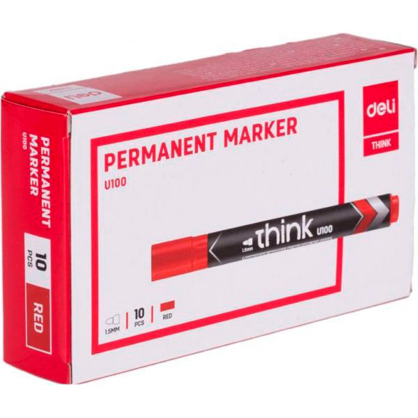 Маркер перманентный Deli 1-5 мм EU10040 красный 