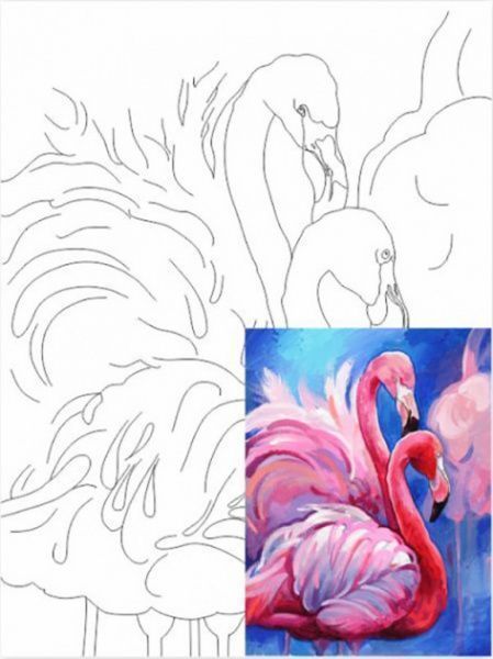 Полотно на картоні з контуром Фламінго Rosa Start 