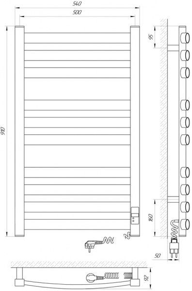 Полотенцесушитель электрический Laris Атлант Премиум ЧФ10 500х900 правое подключение