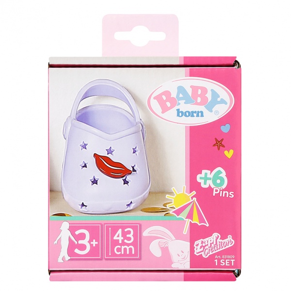 Обувь для куклы Zapf Baby Born Cандалии со значками (лиловые) 831809-2