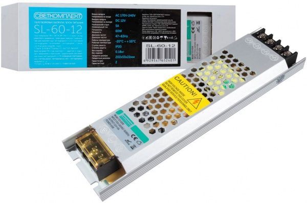 Перетворювач напруги Светкомплект 12 В 60 Вт IP20 SL-60-12