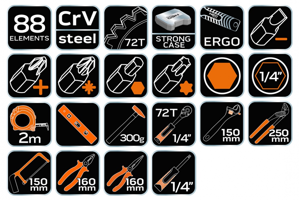 Набор ручного инструмента NEO tools 88 шт. 10-202