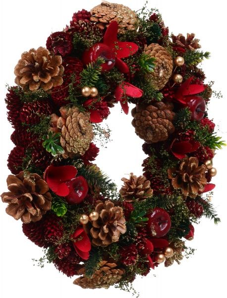 Венок новогодний с шишками, яблоками и цветами d330 мм EPI-70965005 