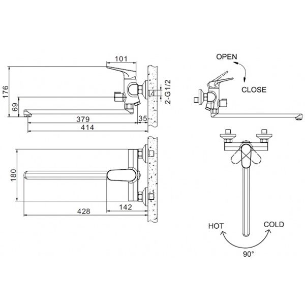 Смеситель для ванны Bravat Eler 2 в 1 F00449CP
