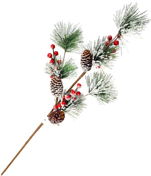 Декорація новорічна Dalian Everglory гілка хвойно-ягідна з шишками 68 см EY20-034E 