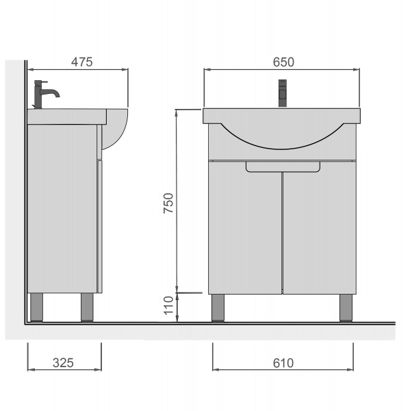 Тумба напольная Мойдодыр Tetris White 65 с умывальником Freja 65 белая