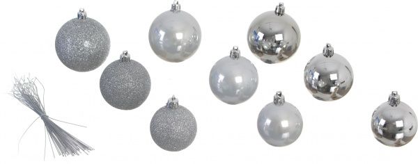 Набор елочных шаров пластиковых Свежесть серебряный 5-6-7 см 36 шт./уп. 