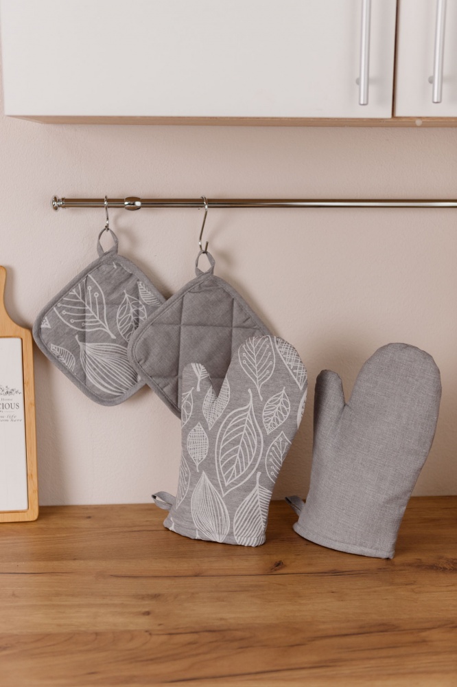 Прихватка-варежка Листья 18x31 см серый Прованс