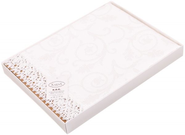 Скатерть с гипюром KDK прямоугольная 160x220 см кремовый Karna 