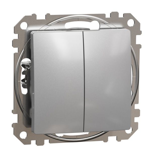 Переключатель проходной двухклавишный Schneider Electric Sedna Design без подсветки 10 А 250В алюминий SDD113108