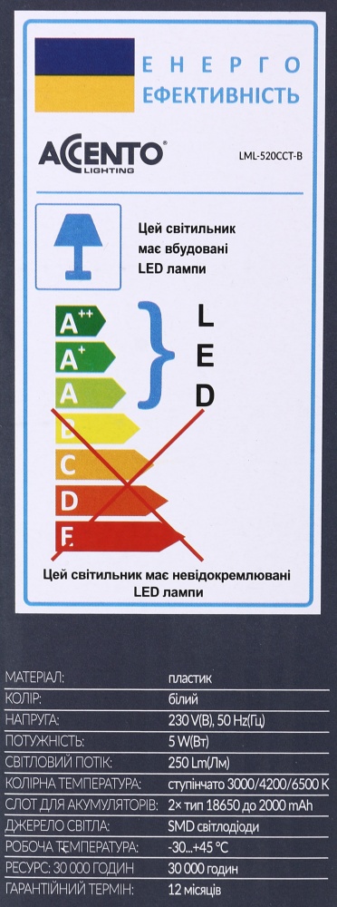 Настольная лампа Accento lighting 5 Вт белый LML-520CCT-B