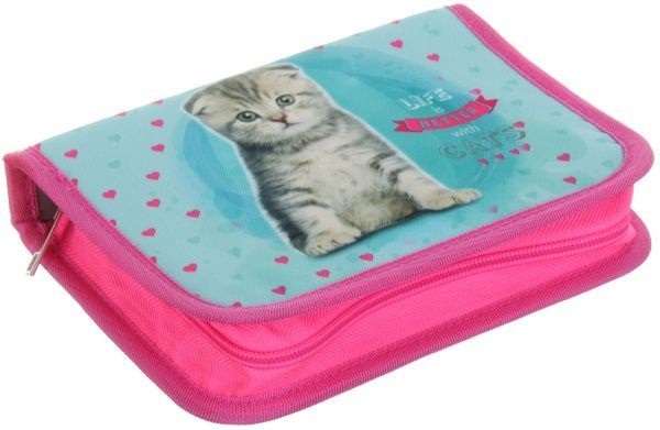Пенал школьный на замке 21x13,5x4 см Life with cats розовый с рисунком