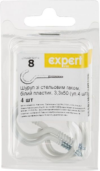 Шуруп универсальный с C-крюком 3,3x50 мм 4 шт белый Expert Fix