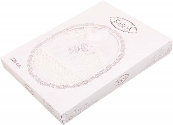 Скатерть с гипюром KDK 160x220 см кремовый Karna 