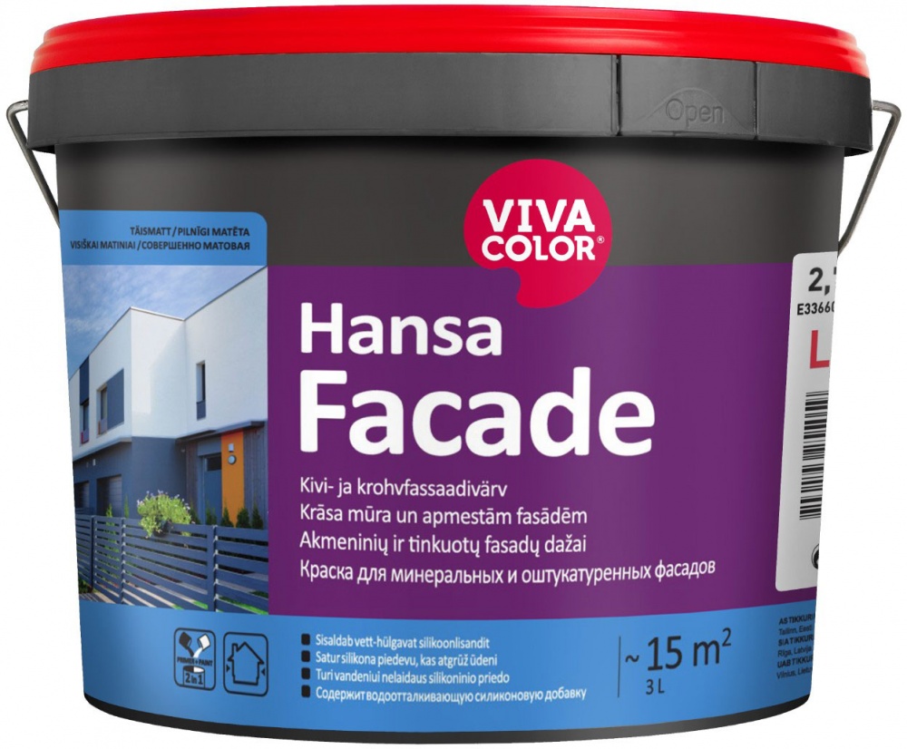 Краска cиликономодифицированная водоэмульсионная Vivacolor Hansa Fasade, база LА глубокий мат белый 2,7л 4,1кг