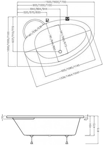 Ванна акриловая Ravak 170x110 Asymmetric II 170x110 cм R (C931000000) 