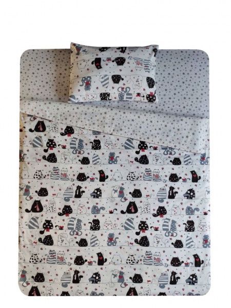 Комплект постільної білизни Закохані коти 1.5 білий із малюнком UP! (Underprice) 