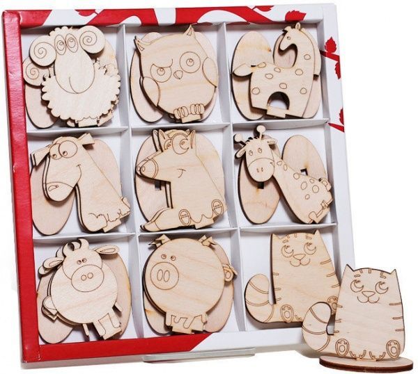 Набір для декорування Кумедні тваринки на підставці (18шт) WOODSET019-base 