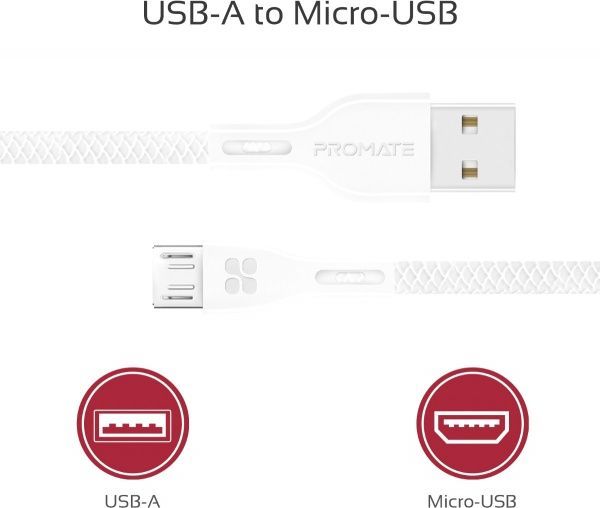 Кабель Promate USB – microUSB 1,2 м білий (powerbeam-m.white) 