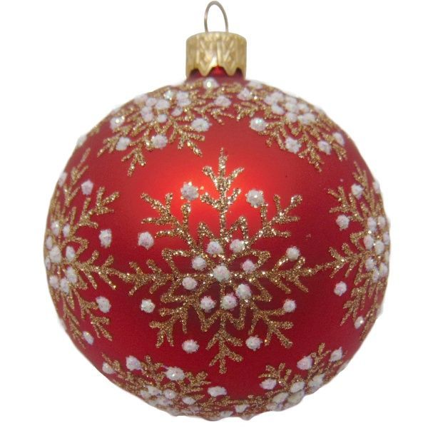 Куля новорічна d80 сніжинка червоний матовий