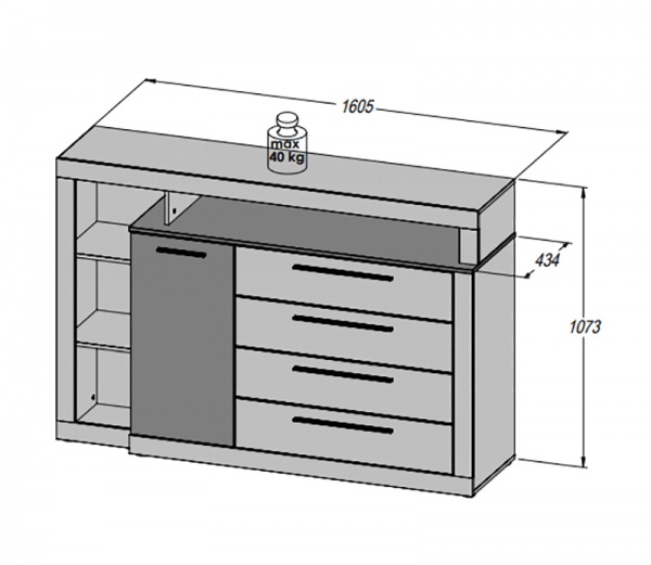 Комод Forte Meble 1d4s BELLEVUE BLQK351L дуб болотный/дуб болотныйдуб чорный 