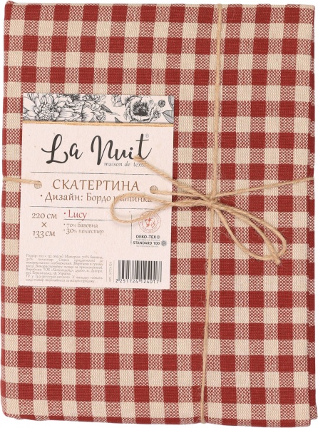 Скатерть Lucy Бордо клетка 133x220 см красный La Nuit 