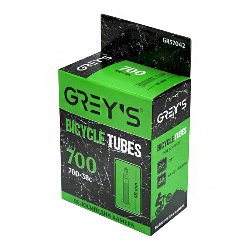 Камера для велосипеда GREY'S 700c (700x38c-40c) FV 48 мм GR57042 черный