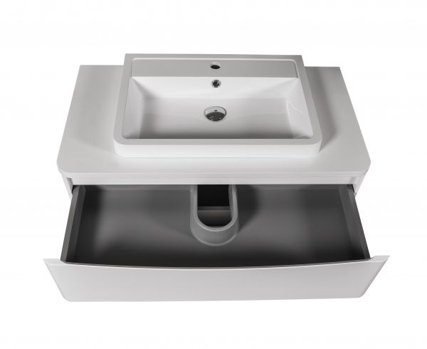 Тумба подвесная Aqua Rodos Vista белый глянец со столешницей 90 см и умывальником Bar 60 см