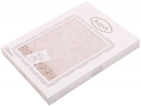 Скатерть с гипюром KDK прямоугольная 160x220 см бежевый Karna 