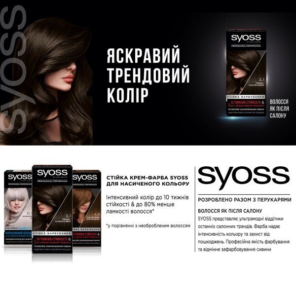 Крем-фарба для волосся Syoss SalonPlex 3-1 темно-каштановий 115 мл