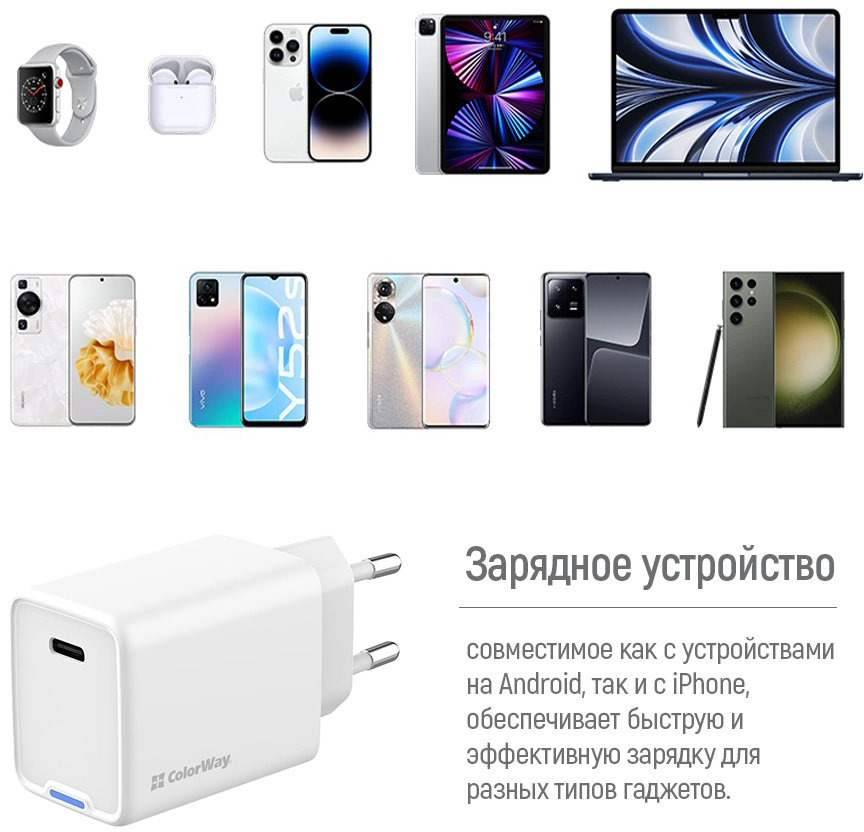 Сетевое зарядное устройство ColorWay GaN Mini 45W PD Port PPS USB-C белый (CW-CHS057PD-WT)