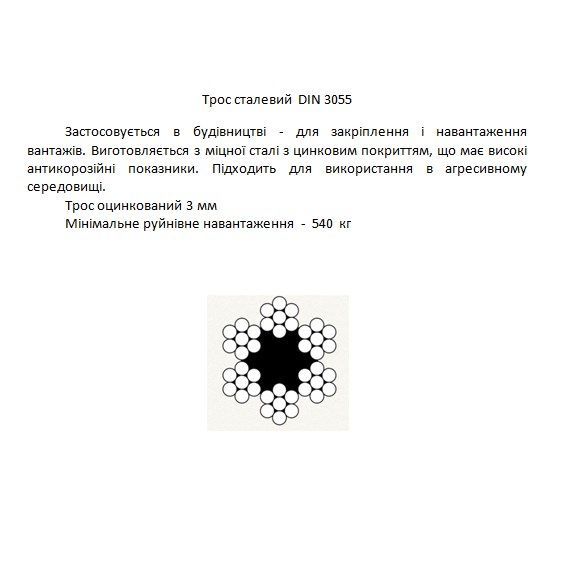 Трос оцинкованный 3 мм 10 пог.м. DIN 3055