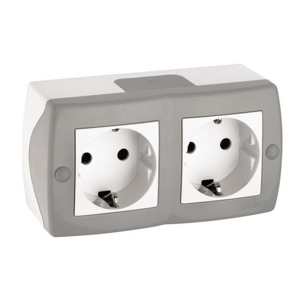 Розетка двойная с заземлением Mono Octans без крышки серый 104-020007-120