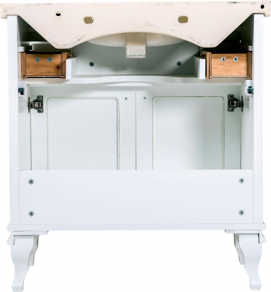 Тумба напольная Aqua Rodos Беатриче 80 белая патина хром с умывальником New Klasik