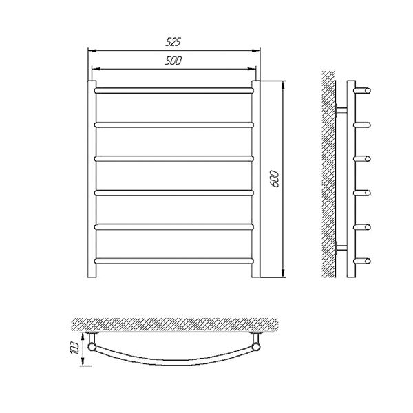 Рушникосушарка електрична Laris Класік ЧФ6 500х600 Ліве підключення 75201009