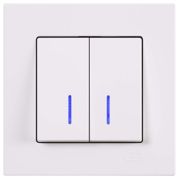 Выключатель двухклавишный Gunsan Eqona с подсветкой белый 01 40 11 00 100 104