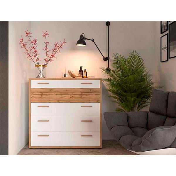 Комод Софро 1000 5Ш Синди белый/дуб вотан 