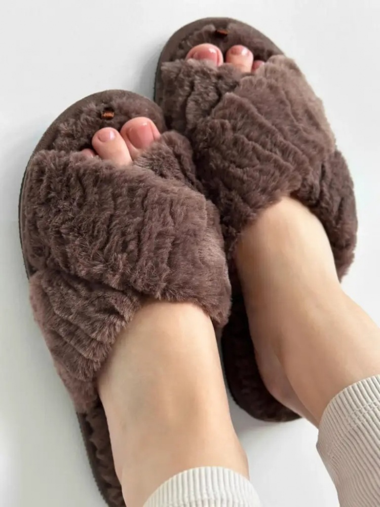 Тапки домашние Twins меховые перекрест 15118 р.40 коричневый