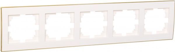 Рамка пятиместная Lezard Rain горизонтальная белый с золотой вставкой 703-0226-150